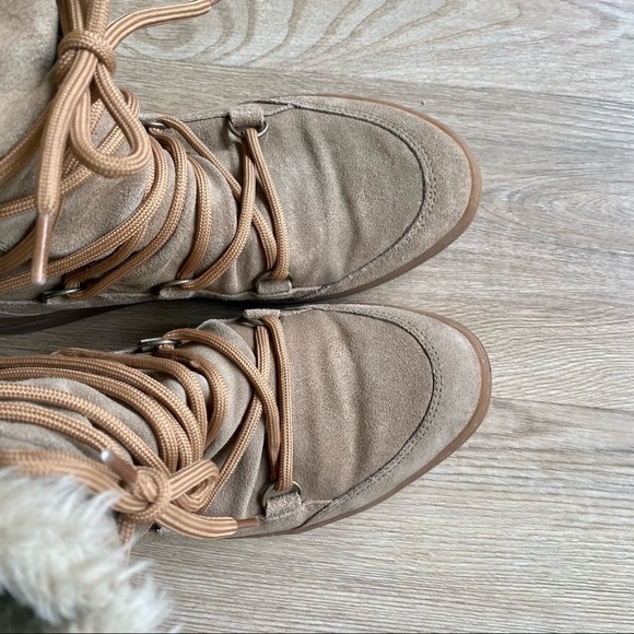 Earth Shoes Zodiac Tan Suede Faux Fur Lace-Up Boots, Size 6.5 - Picture 2 of 7